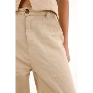 Pantalón Recto de apariencia en lino café para mujer