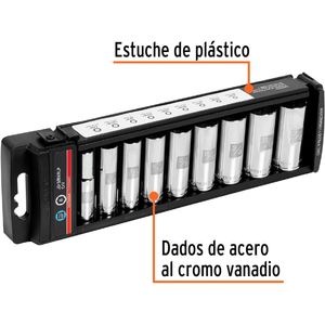 Juego de 9 dados largos cuadro 3/8" std Truper