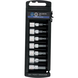 Juego de 7 dados cuadro 3/8" punta hexagonal mm, Truper