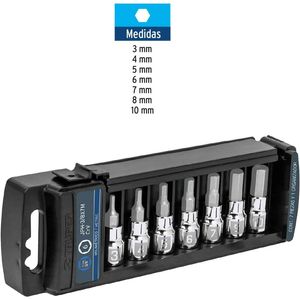 Juego de 7 dados cuadro 3/8" punta hexagonal mm, Truper