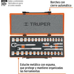 Juego de autoclé de 36 piezas mixto, 3/8"Truper JD-3/8X36MP