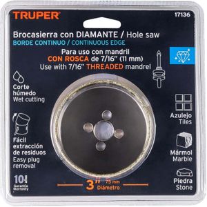 Sierra copa borde continuo diamantado 3" Truper