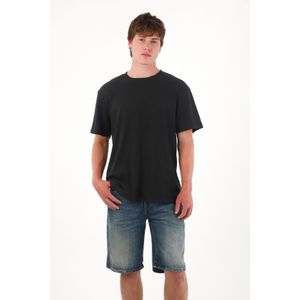 Camiseta básica de tela con textura negra para hombre