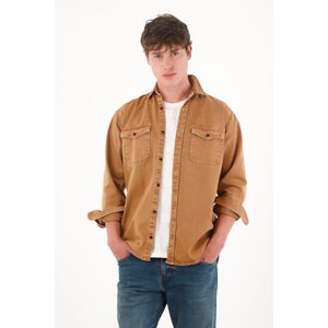 Chaqueta tipo camisa con efecto vintage café para hombre