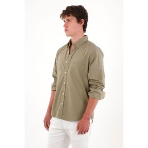 Camisa manga larga con bolsillo verde para hombre