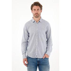 Camisa manga larga preteñida azul para hombre