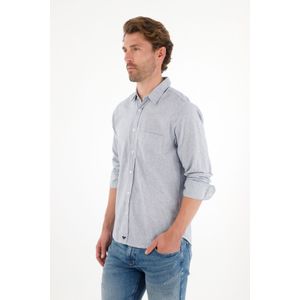 Camisa manga larga preteñida azul para hombre