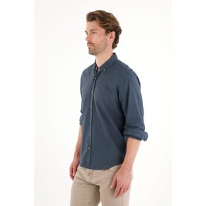 Camisa manga larga con raqueta bordada azul para hombre