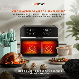 Freidora De Aire Nobelsound Air Fryer Doble Bandeja Con Accesorios Y Moldes 9 Litros