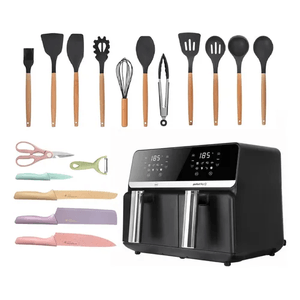Freidora De Aire Nobelsound Air Fryer Doble Bandeja Con Utensilios Cuchillos Incluidos