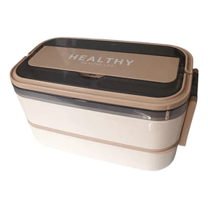 Porta Comidas Lunch Tupper Alimentos 2 Niveles Con Cubiertos Beige Innovo Home
