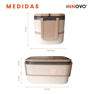 Porta Comidas Lunch Tupper Alimentos 2 Niveles Con Cubiertos Beige Innovo Home