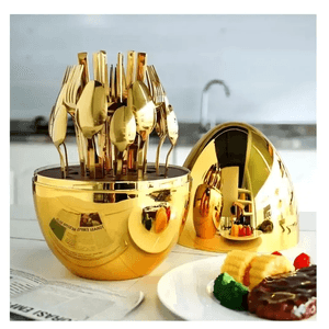 Juego De Cubiertos 24pcs Acero Inoxidable Gold Estuche Huevo Color Dorado