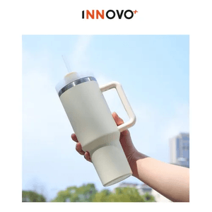 Termo Vaso Conserva Temperatura 1.2 L Acero Inoxidable Con Pitillo Beige Cream Innovo Flask