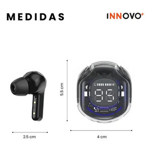 Audífonos Innovo UltraPods pro Bluetooth Inalámbricos Negro Con Micrófono Y Luz Led