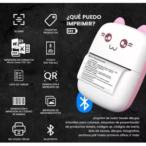 Mini Impresora Térmica Bluetooth Inalámbrica Portátil Azul