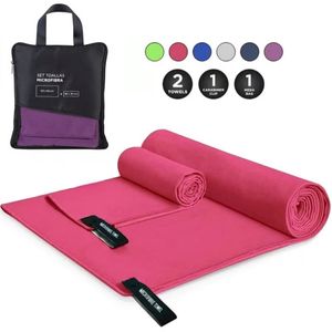 Toalla Microfibra Deportiva Set De 2 Rosa (120x60 +80x30) ONE PIXEL