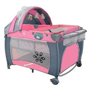Corral Plegable Vibracion Con Toldillo Y Móvil S12-8 Rosado