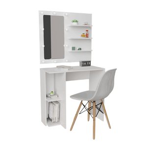 Combo Escritorio Panel Tocador Hollywood + Silla Eames (77x80x40) Blanco