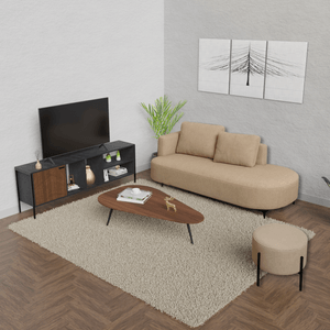 Juego de sala Dubai Top Sofa+Mesa Tv+Puff+Mesa de centro Tik (70x160x70) Beige