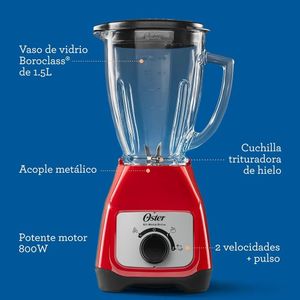 Licuadora 2 Velocidades Oster Kaliman Vaso De Vidrio 800W Color Rojo