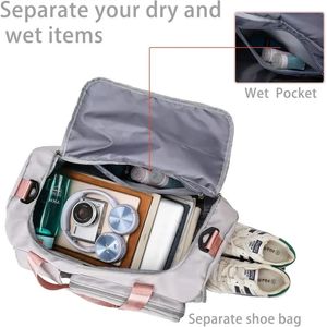 Maleta Deportiva Bolso Para Viaje Multifuncional Rosa Con Gris