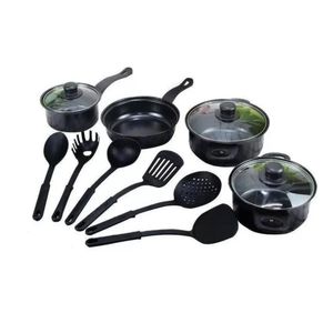 Set De Ollas Sarten 13 Piezas Negro Juego De Cocina