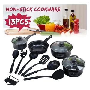 Set De Ollas Sarten 13 Piezas Negro Juego De Cocina