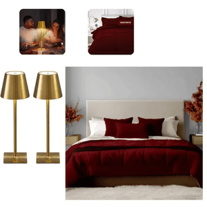 Combo Home Cubrelecho Ovejero Cama Doble Vinotinto + 2 Lámparas Farol Táctil Innovo Home