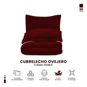 Combo Home Cubrelecho Ovejero Cama Doble Vinotinto + 2 Lámparas Farol Táctil Innovo Home