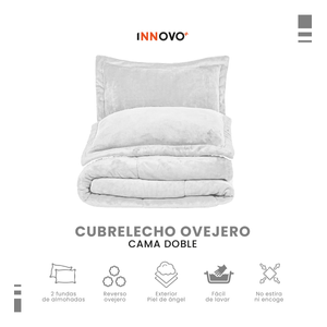 Combo Cubrelecho Térmico Doble Funda Ovejero Blanco + Protector De Colchón Antifluido Innovo Home