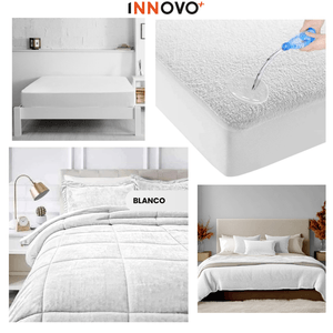 Combo Cubrelecho Térmico Doble Funda Ovejero Blanco + Protector De Colchón Antifluido Innovo Home