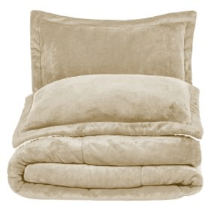 Combo Cubrelecho Térmico Ovejero Doble Funda Beige + 2 Almohadas Confort Siliconada Innovo Home