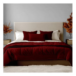 Combo Cubrelecho Térmico Doble Funda Ovejero Vinotinto + Protector De Colchón Antifluido Innovo Home