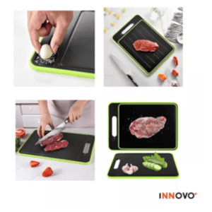 Combo Set Cuchillos Negros + Tabla De Picar Descongelar Carne Innovo Home