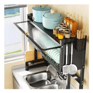 Combo Escurridor Puerta + Set Utensilios X12 + Set X6 Cuchillos Negros Innovo Home