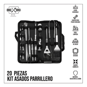 Combo Utensilios Asado X29 Piezas + Set X6 Cuchillos Negros + Obsequio 2 Garras De Oso Innovo Bbq