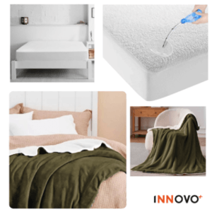 Combo Protector De Colchón Antifluido + Cobija Térmica Ovejera Doble Faz 180 X 240 Innovo Home