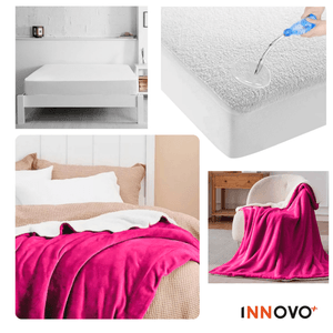 Combo Protector De Colchón Antifluido + Cobija Térmica Ovejera Doble Faz 180 X 240 Innovo Home