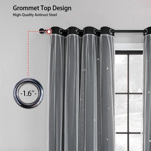Cortinas Blackout Con Estrellas Y Velo Set 2 Piezas Negro