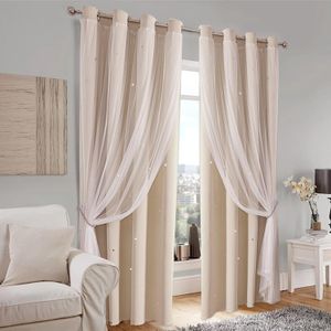 Cortinas Blackout Con Estrellas Y Velo Set 2 Piezas Beige