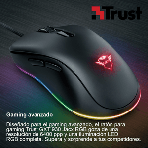Mouse Gamer RGB Trust GXT 930 Jacx, 200~6400 DPI / 6 Botones