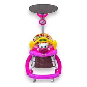 Caminador Musical Luces Tapete Con Guia Mecedor Vaquita 341-1 Rosado