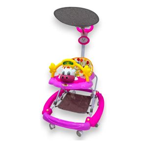 Caminador Musical Luces Tapete Con Guia Mecedor Vaquita 341-1 Rosado