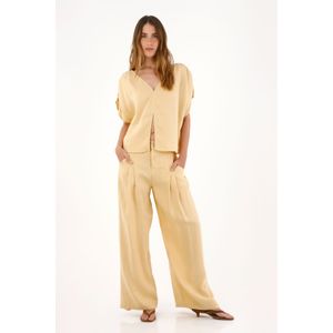 Camisa con escote en V y tiras en espalda amarilla para mujer