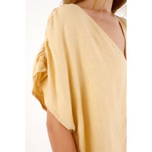 Camisa con escote en V y tiras en espalda amarilla para mujer