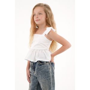 Camisa de tiras que anudan en hombro blanca para niña