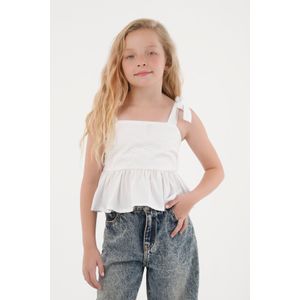 Camisa de tiras que anudan en hombro blanca para niña