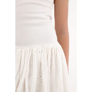 Vestido corto tipo globo superior en rib crudo para niña