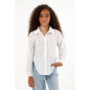 Camisa clásica con ojalillo blanca para niña